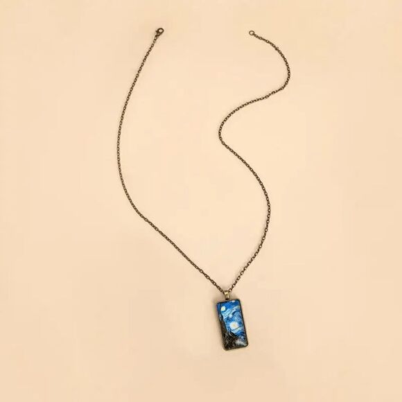 Vincent Van Gogh Starry Night Rectangle Pendant Necklace - Picture 3 of 3